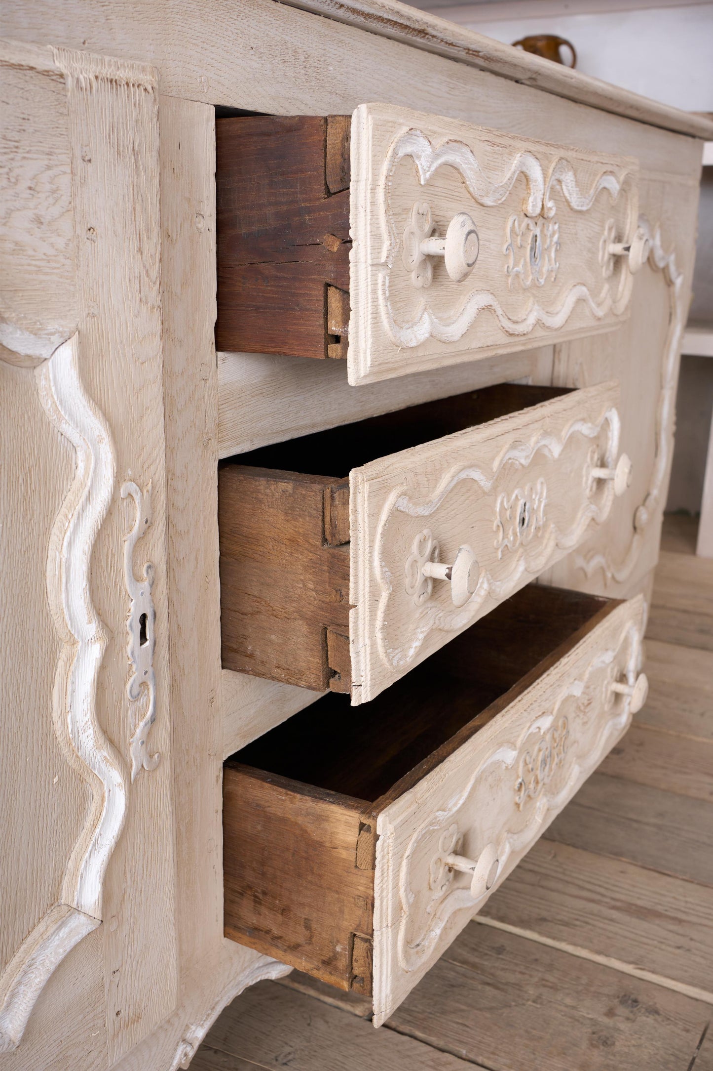 18th century oak sideboard in rustic white paint