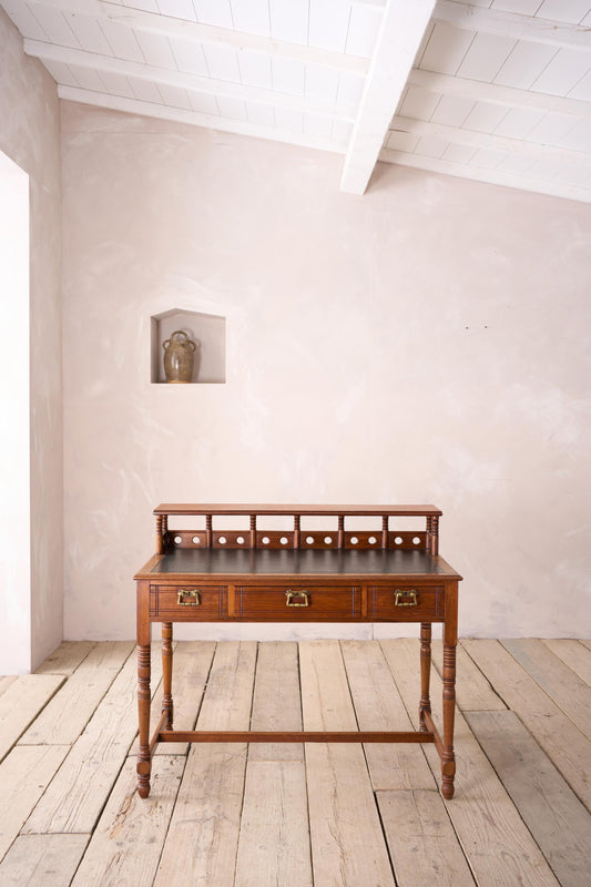 19th century Art Nouveau Secessionist leather and mahogany writing table