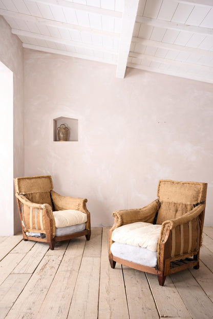 Pair of c.1900 square back club armchairs