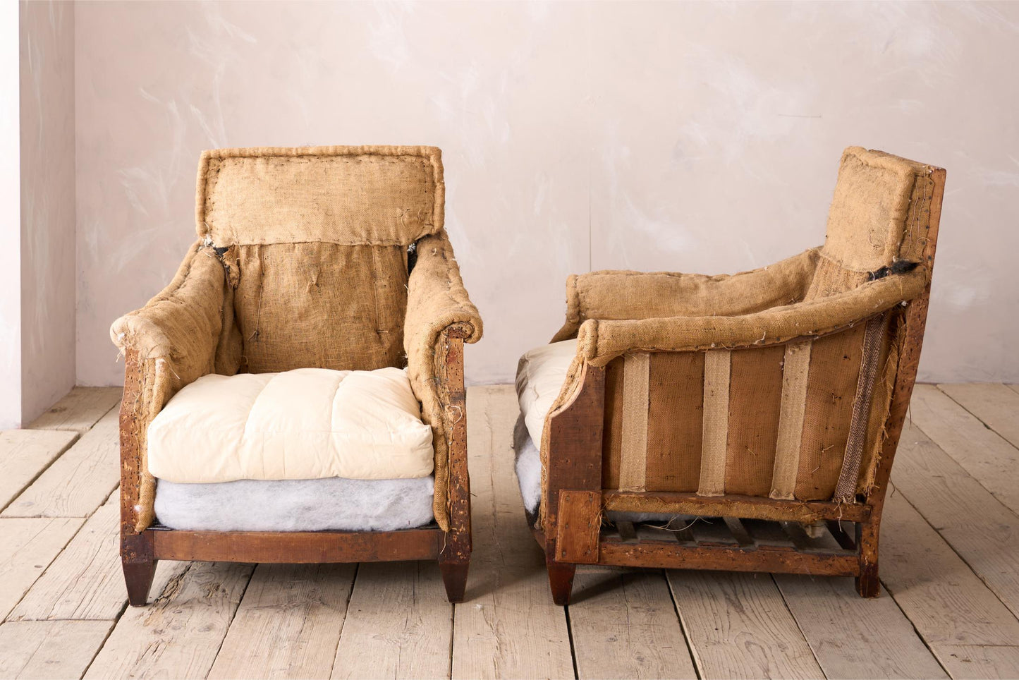 Pair of c.1900 square back club armchairs