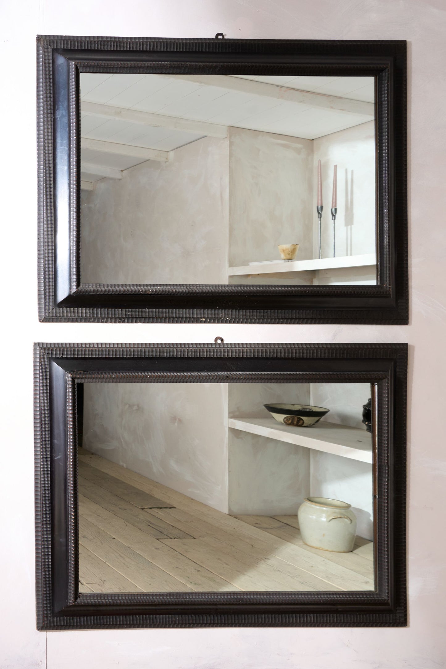 Very large pair of 19th century Ebonised Italian wall mirrors