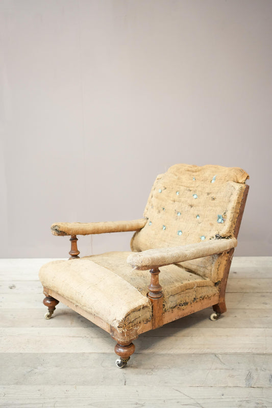 19th century square back open armchair in the manner of Howard and sons