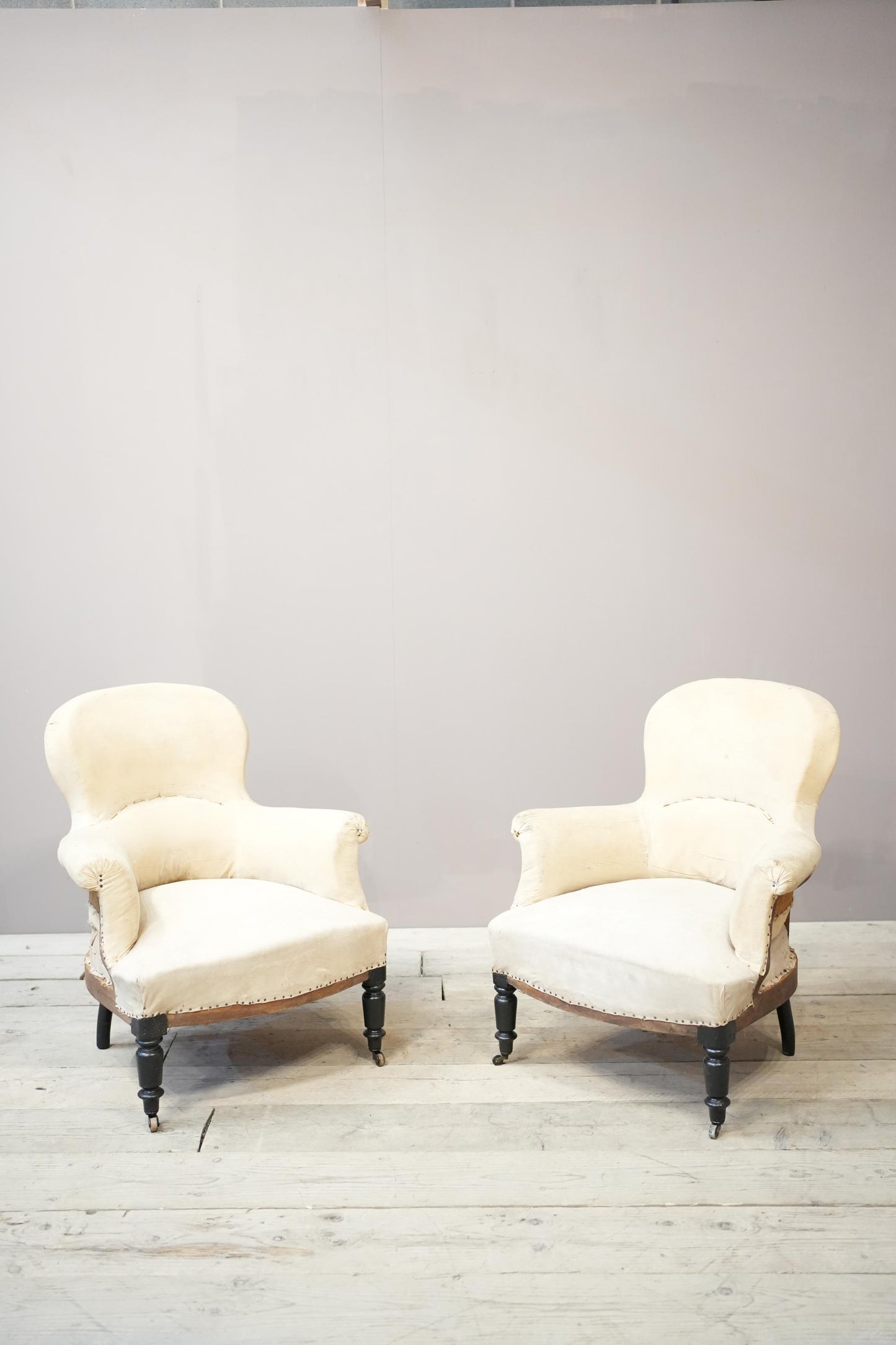 Pair of Napoleon III spoon back armchairs