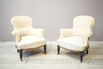 Pair of Napoleon III spoon back armchairs