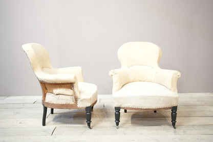 Pair of Napoleon III spoon back armchairs