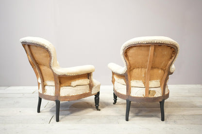 Pair of Napoleon III spoon back armchairs