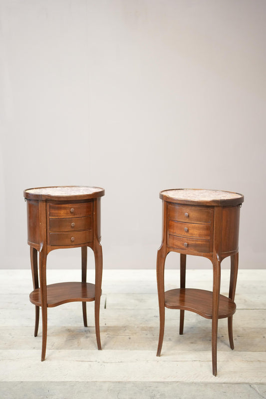 Pair of Early 20th century Mahogany and marble bedside tables