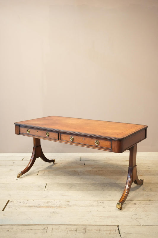 c.1920's Georgian style mahogany and tan leather desk