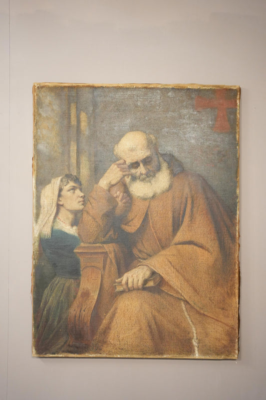 19th century Italian painting of a seated Monk