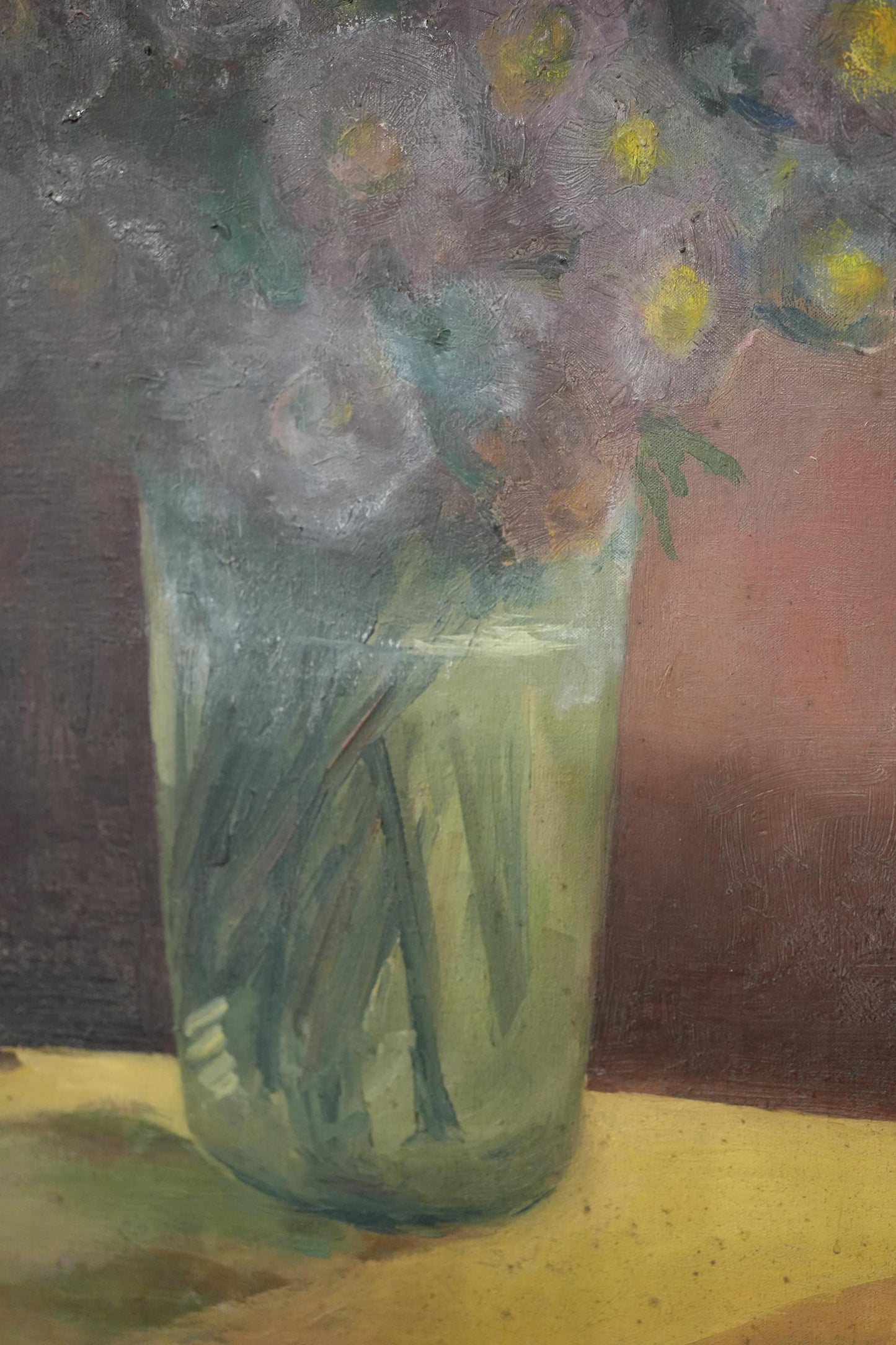 20th century oil on canvas painting of flowers on a table