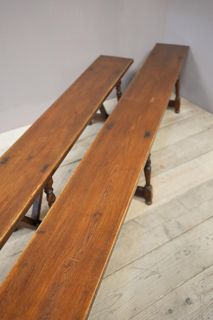 Pair of early 20th century 3m long Oak benches