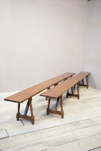 Pair of early 20th century 3m long Oak benches