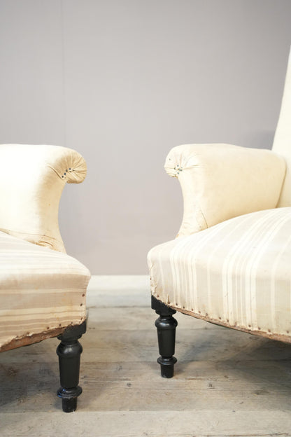 Pair of Napoleon III plain square backed armchairs