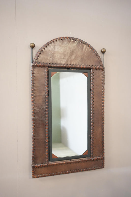 20th century Leather and iron wall mirror