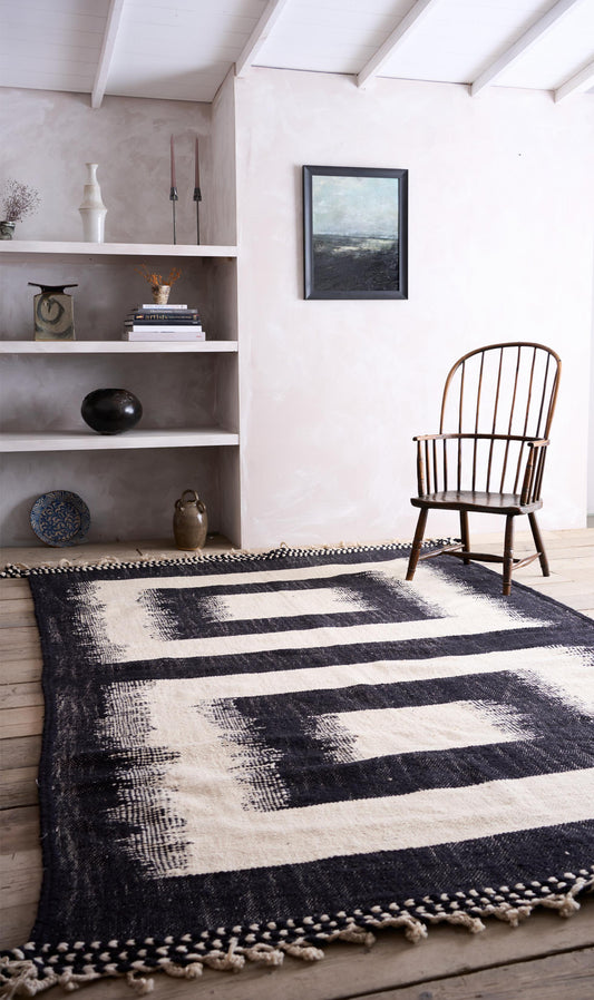 Genuine Hand woven Moroccan rug- Black squares