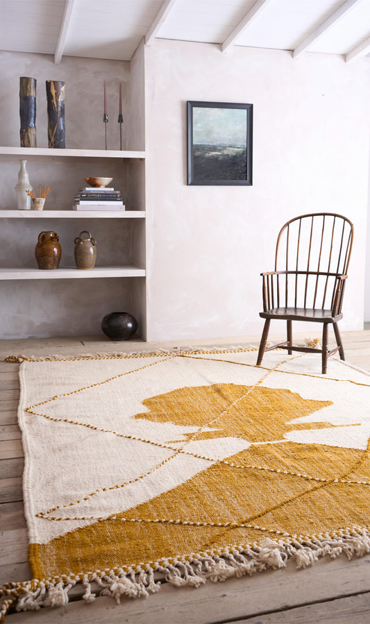 Genuine hand woven Moroccan rug- Mustard abstract