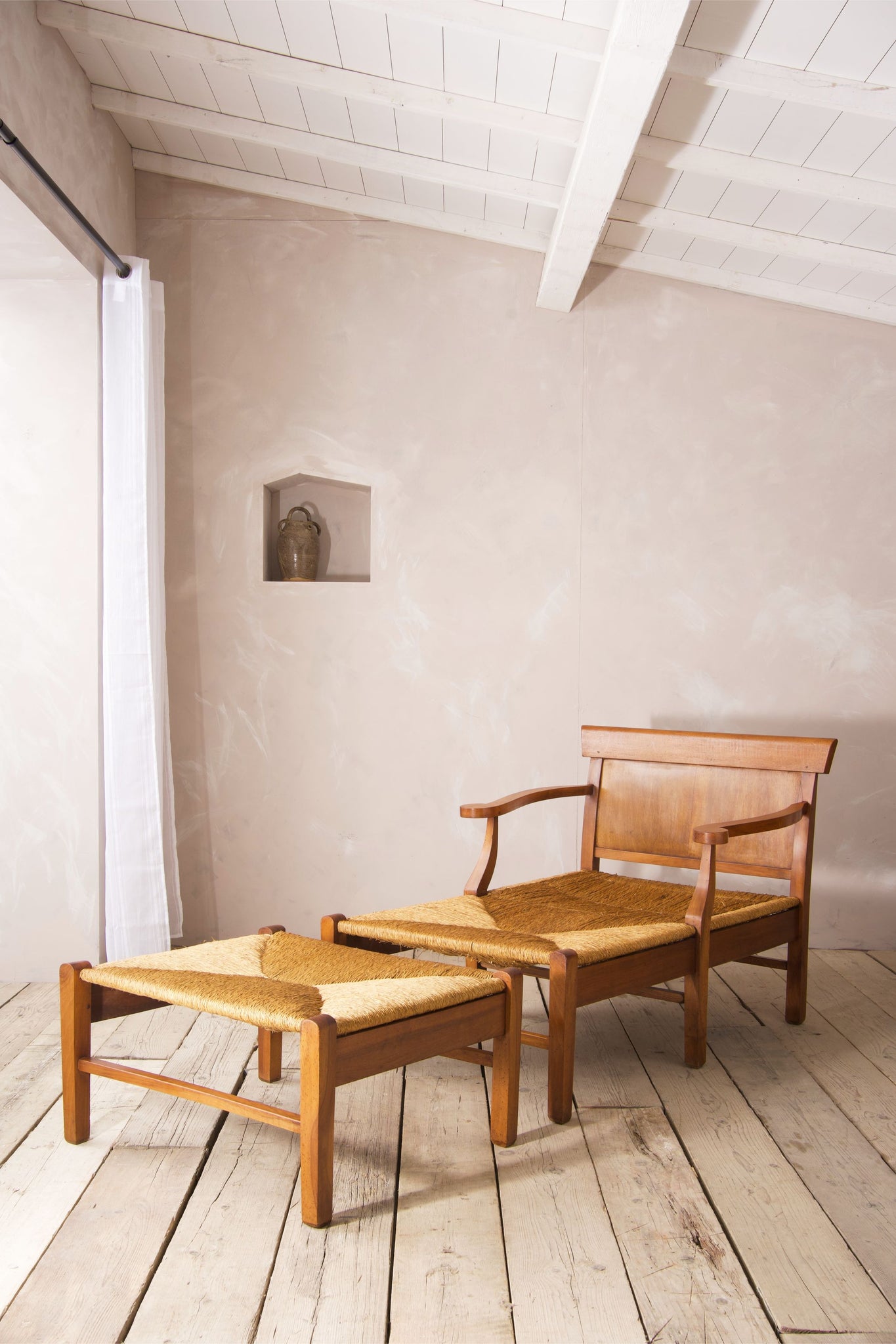 Very large 20th century French lounge chair and footstool