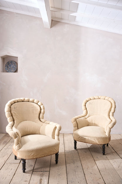 Pair of Napoleon III Crimped pie crust armchairs