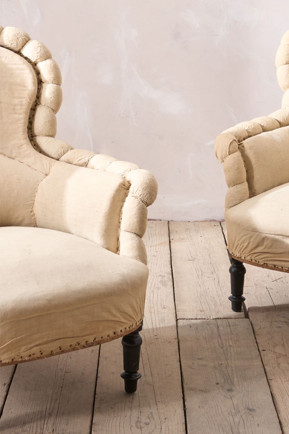 Pair of Napoleon III Crimped pie crust armchairs