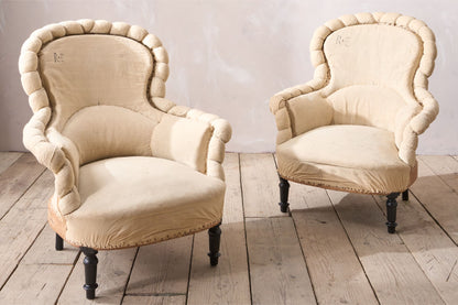 Pair of Napoleon III Crimped pie crust armchairs