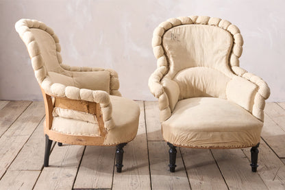 Pair of Napoleon III Crimped pie crust armchairs