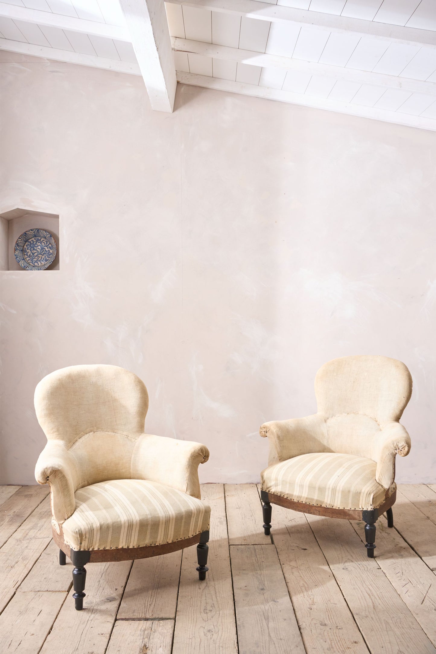 Pair of Napoleon III plain spoon back armchairs