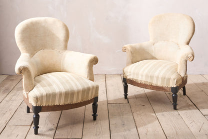 Pair of Napoleon III plain spoon back armchairs