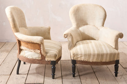 Pair of Napoleon III plain spoon back armchairs