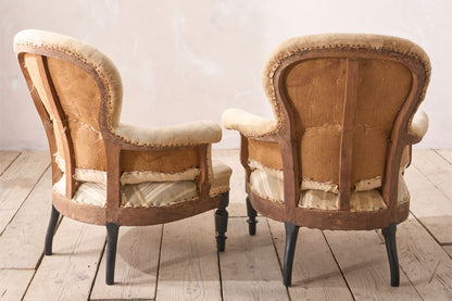 Pair of Napoleon III plain spoon back armchairs