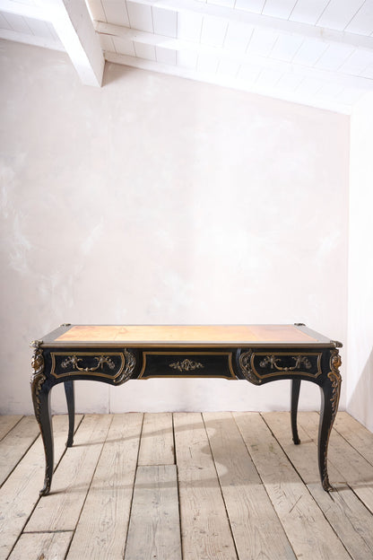 19th Century Ebonised French empire desk with leather top