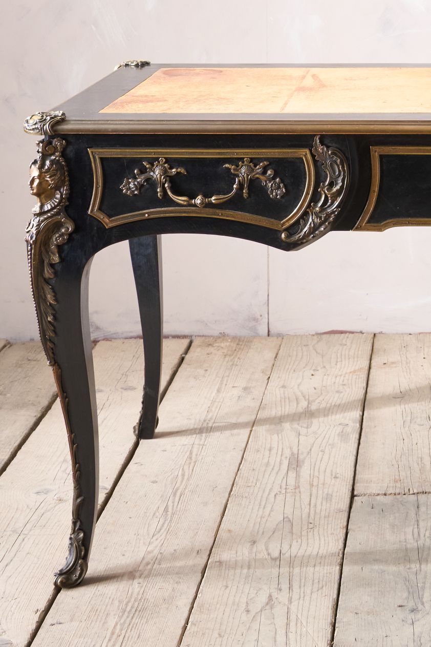 19th Century Ebonised French empire desk with leather top