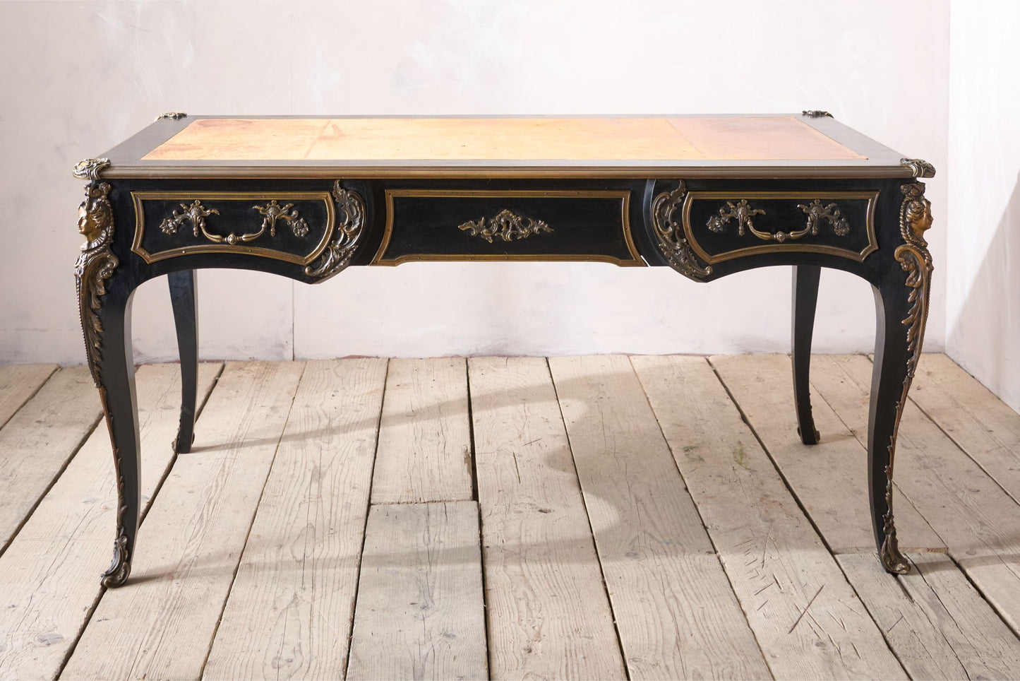 19th Century Ebonised French empire desk with leather top