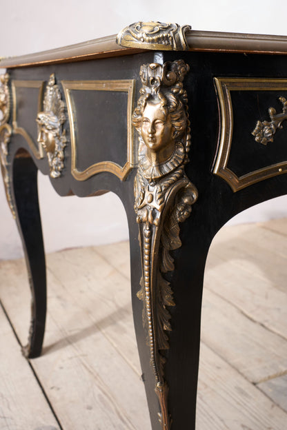 19th Century Ebonised French empire desk with leather top