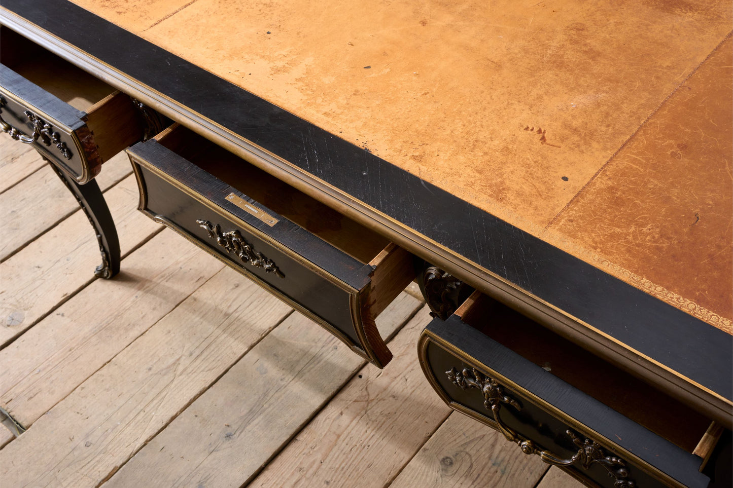 19th Century Ebonised French empire desk with leather top