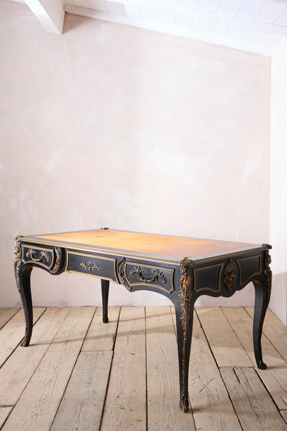 19th Century Ebonised French empire desk with leather top