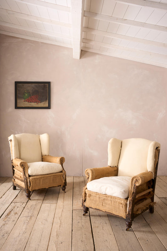 Pair of c.1900 Deep seated wingback armchairs