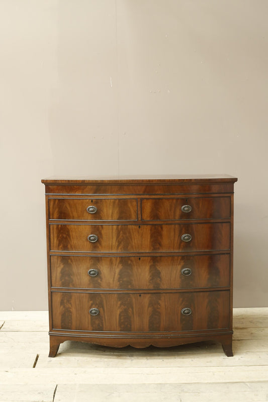 Edwardian flame mahogany chest of drawers by Marsh, Jones & Cribb