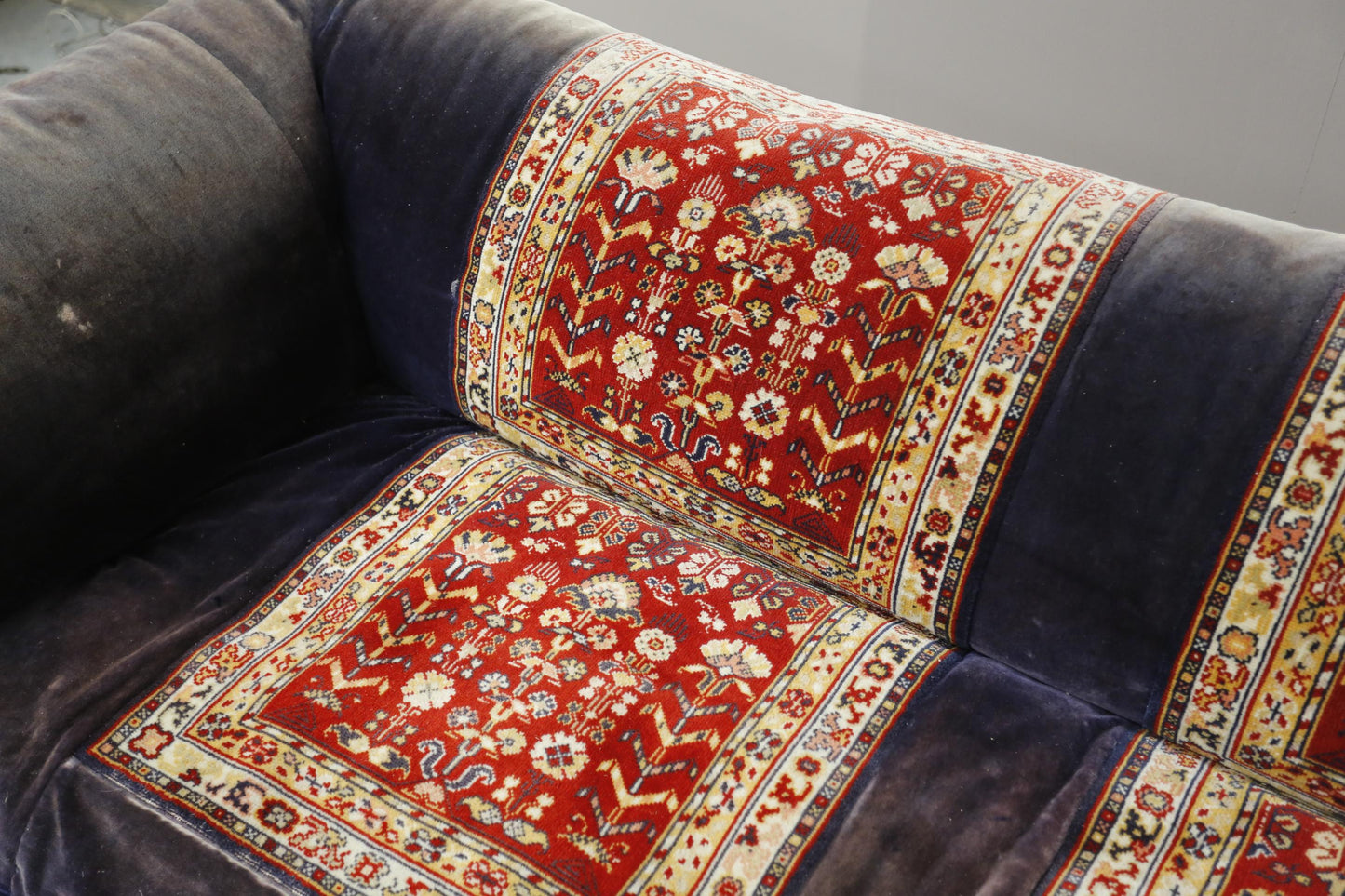 Large early 20th century country house carpet covered sofa