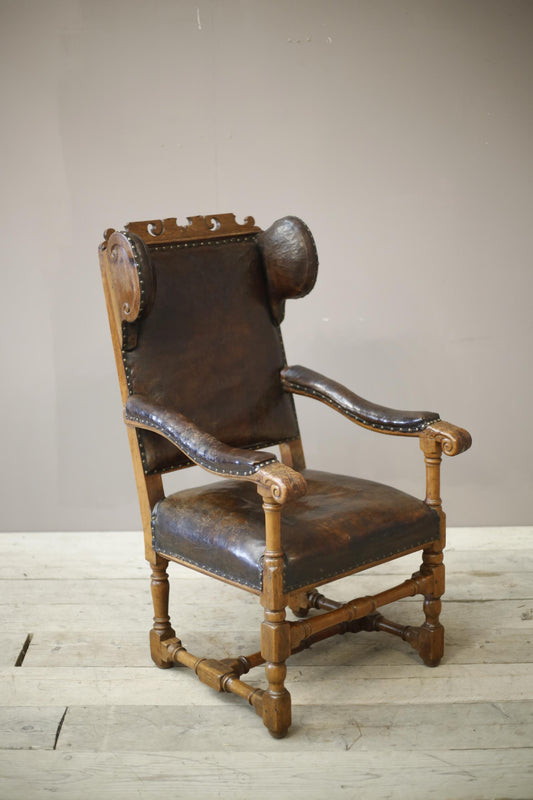 18th century Elm and Leather wingback armchair