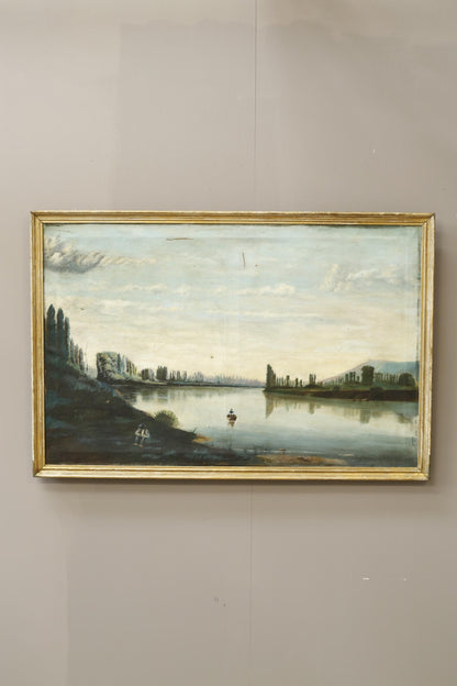 Large late 18th century French landscape oil on canvas