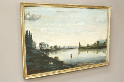 Large late 18th century French landscape oil on canvas