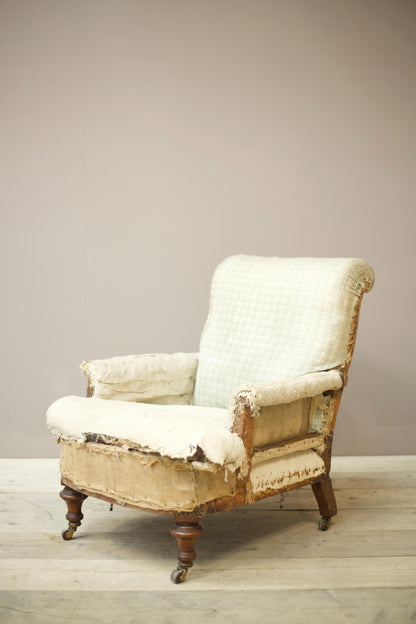 Victorian English scroll back armchair