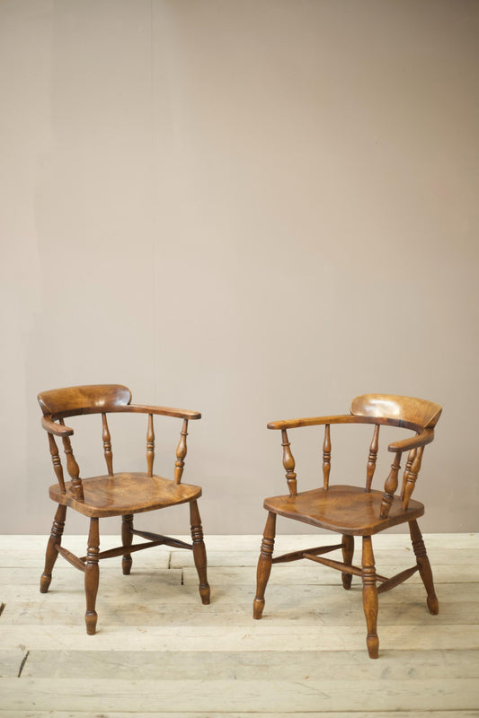 Pair of early 20th century Ash and Elm smokers chairs