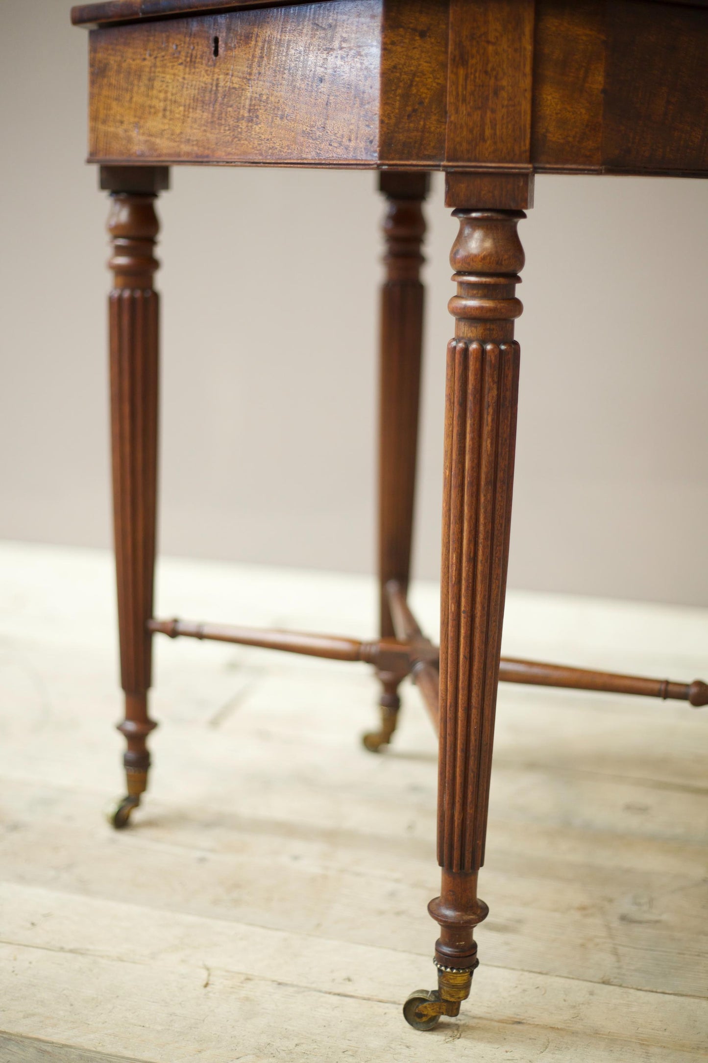 Georgian lift top mahogany work table with reeded legs