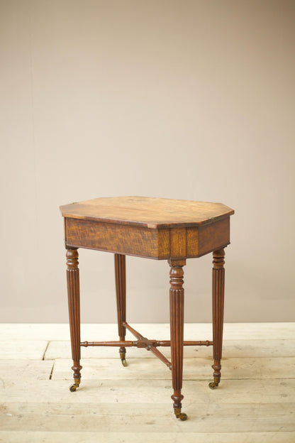 Georgian lift top mahogany work table with reeded legs