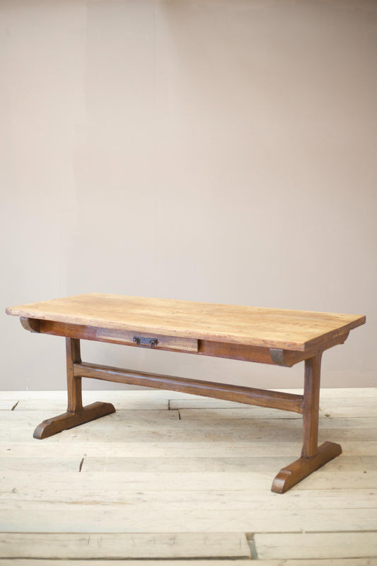 19th century French refectory table with elm planked top