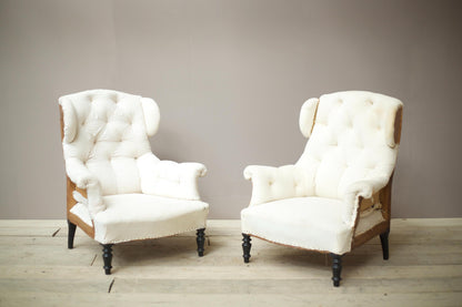 Pair of Napoleon III Buttoned wingback armchairs