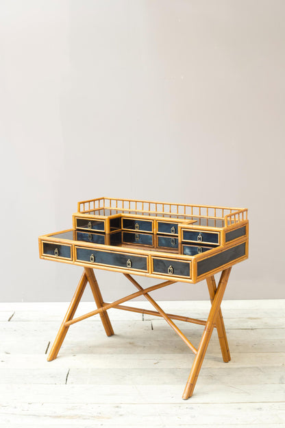 20th century Bamboo and black lacquer desk by E Murio