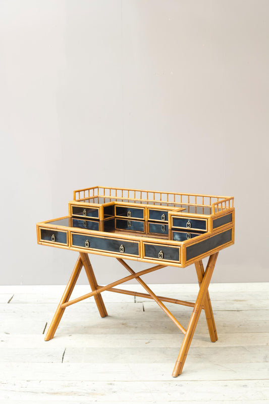 20th century Bamboo and black lacquer desk by E Murio