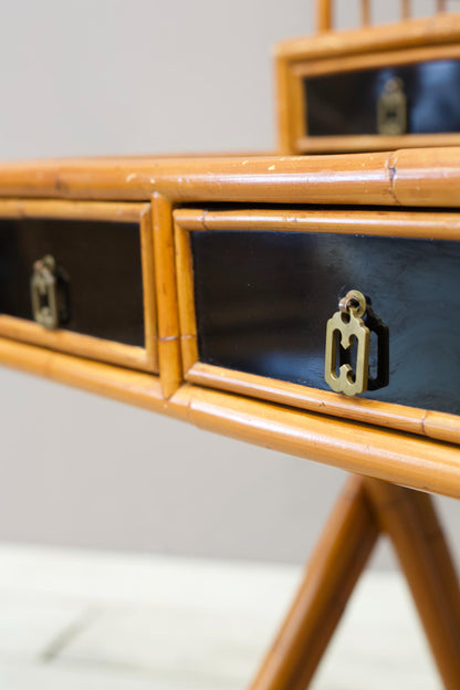 20th century Bamboo and black lacquer desk by E Murio